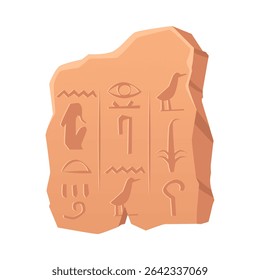 Runes with sacred script icon. Archeologic fossil dig. Vector flat illustration of ancient rune stone. Runic rock with engraved symbols. Evolution rock prehistoric art