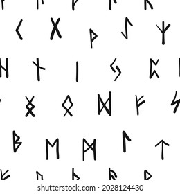 Runes, seamless pattern background. Ancient occult symbols