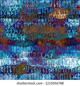 Runes seamless pattern. Grunge runic texture Vector illustration