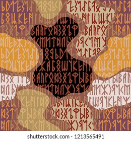 Runes seamless pattern. Runic alphabet wallpaper. Vector illustration