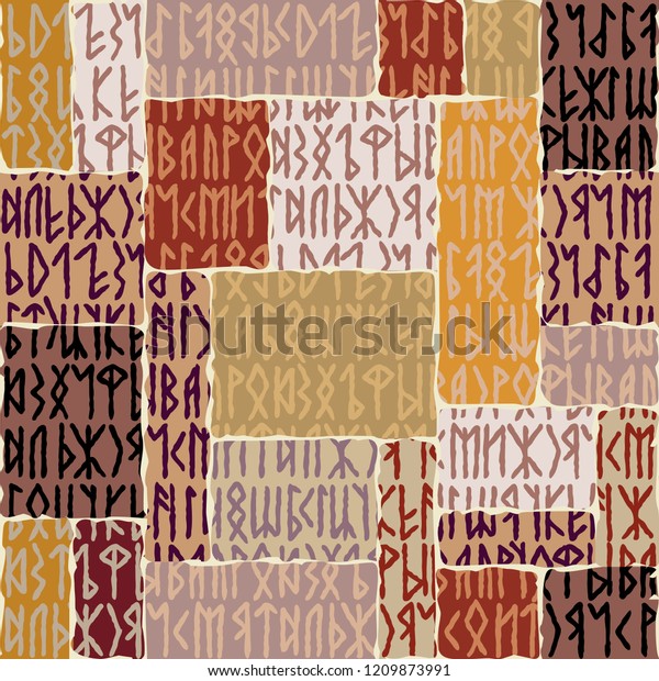 Runes Seamless Pattern Runic Alphabet Wallpaper Stock Vector