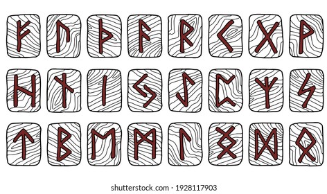 Runes set. Rune alphabet, futhark. Writing ancient Germans and Scandinavians. Mystical symbols. Esoteric, occult, magic. Fortune telling, predicting the future. Isolated. Vector illustration