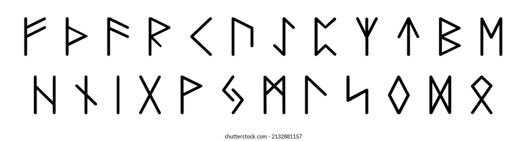 Runes set. Rune alphabet, futhark. Writing ancient Germans and Scandinavians. Mystical symbols. Esoteric, occult, magic. Fortune telling, predicting the future.