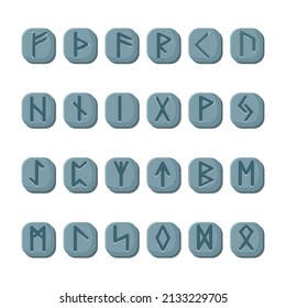 Runes set. Rune alphabet, futhark. Writing ancient Germans and Scandinavians. Mystical symbols. Esoteric, occult, magic. Fortune telling, predicting the future.