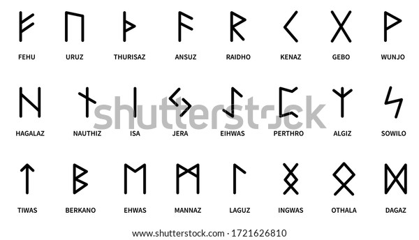 Runes set. \
Rune alphabet, futhark. Writing\
ancient Germans and Scandinavians. Mystical symbols. Esoteric,\
occult, magic.\
Fortune telling, predicting the\
future.\
Isolated.\
Vector\
illustration