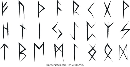 Runes, Set of runes. Signs and symbols on a transparent background are drawn by hand. Magic, sorcery, witchcraft, mysticism, occultism, paganism, faith.