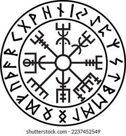 runes vegvisir. Nordic compass from mythology.