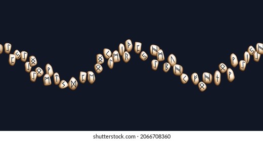 Runes waveform seamless ethnic pattern. Runic alphabet, Futhark. Ancient norse occult symbols, black vikings letters carved in stone, rune font. Design for fabric, wallpaper, scrapbook, wrapping