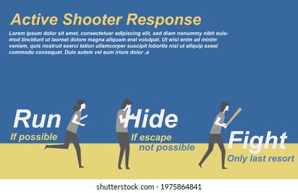 Run,Hide,Fight Concept,Active Shooter Response Safety Procedure,Emergency Preparedness,learn How To Survive In Shooting Event,infographics Vector Illustration.