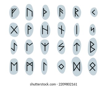 Runic Alphabets, Futhark. Writing Ancient Germans. Vector Mystical Symbols. 
Esoteric, Occult, Magic Illustration For Tattoos.
