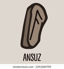 Símbolo de ansuz rúdico sobre la piedra. Icono, ilustración vectorial doodle aislada para sitio web, diseño de libro.