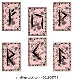 Runic characters for your design. Monochrome cards. Part 1
