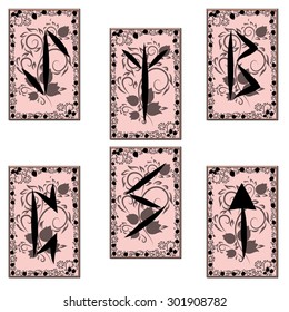 Runic characters for your design. Monochrome cards. Part 3