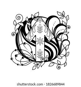 Runic drawing of the ancient sign of the Celts, an occult arrow element, a graphic drawing of an arrow element and a plant drawing as a template for decorative design