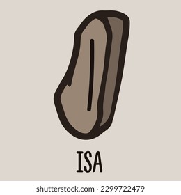 Runic isa symbol on the stone. Icon, vector doodle illustration isolated for website, book, game, divination design.