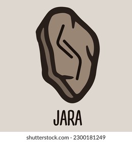 Runic jara symbol on the stone. Icon, vector doodle illustration isolated for website, book, game, divination design.