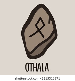 Runes-othala-Symbol auf dem Stein. Icon, Vektordoodle-Illustration einzeln für Website, Buchdesign.