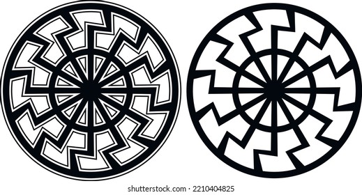 runic Scandinavian symbol Odin's horn black tattoo element on a white background in two versions