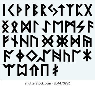 Runic script. Image isolated on blue background