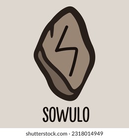 Runic sowulo symbol on the stone. Icon, vector doodle illustration isolated for website, book design.