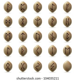 Runic Stones with Magical Spells. Big set on white background