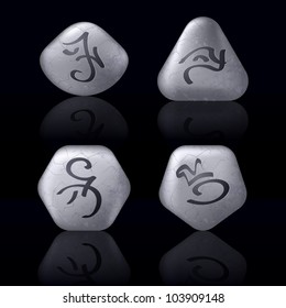 Runic Stones with Magical Spells. Set number One on black