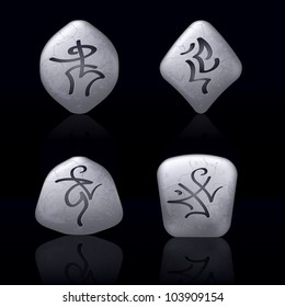 Runic Stones with Magical Spells. Set number Five on black