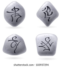 Runic Stones with Magical Spells. Set number Five on white