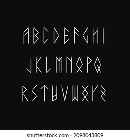 Runic Style Alphabet Letters Set. Vector Collection Of Northmen Vikings Warrior Font Isolated