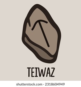 Runic teiwaz symbol on the stone. Icon, vector doodle illustration isolated for website, book design.