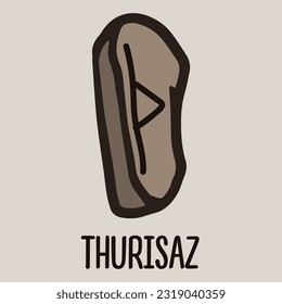 Runic THURISAZ symbol on the stone. Icon, vector doodle illustration isolated for website, book design.