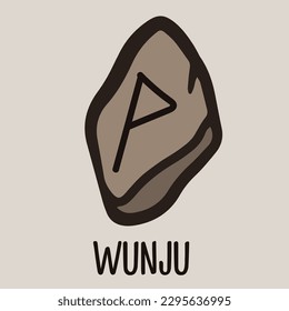Runic wunju symbol on the stone. Icon, vector doodle illustration isolated for website, book, game, divination design.