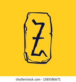 Runic Z letter logo from lightnings on fragments of stones. Scandinavian occult symbol, black stamping on the gold background.