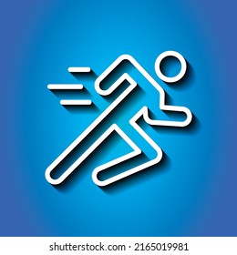 Runing man simple icon vector. Flst design. White icon with shadow on blue background.ai