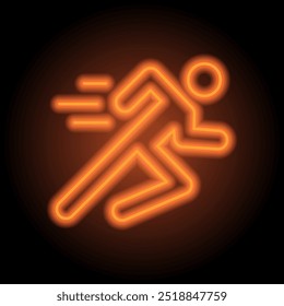 Runing man simple icon vector. Flst design. Orange neon on black background.ai
