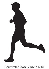 Runing Men Silhouette, Jogging Training Person Vector Illustration.