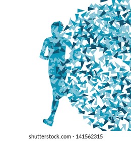 Runner abstract blue vector background, woman made of fragments