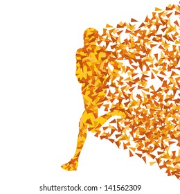 Runner abstract orange vector background, man made of fragments