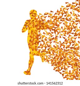 Runner abstract orange vector background, woman made of fragments