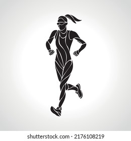 Runner. Abstract outline silhouette of runnig woman
