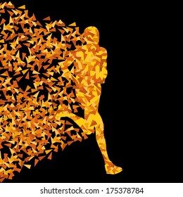 Runner active sports silhouette background illustration vector concept made of triangular fragments explosion
