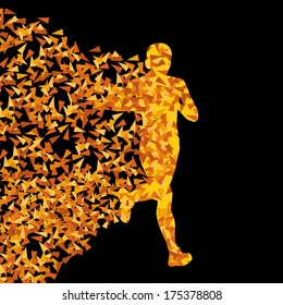 Runner active sports silhouette background illustration vector concept made of triangular fragments explosion