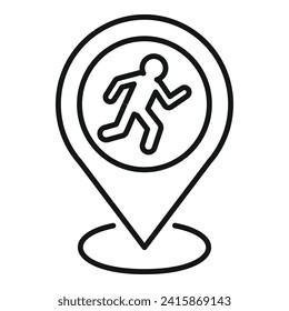 Vector de contorno de icono de ubicación de aplicación ejecutor. Un reloj inteligente. Gimnasio deportivo