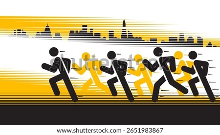 Runner athlete cartoon character in marathon running race. Sport background with pop art design
