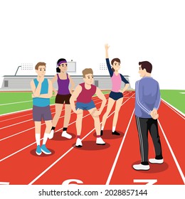 runner athlete Coach Coaching Sport. flat vector illustration isolated on background