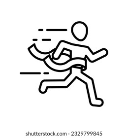 Runner athlete finish race competition line icon vector. Winner running champion, championshipship symbol. Youth and sport day vector illustration for game interface, web, graphic design, UI, and app.