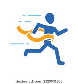 Runner athlete finish race competition colour icon vector. Winner running champion symbol. Youth and sport day vector illustration for game interface, web, graphic design, UI, and app. 