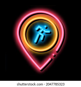 Vector de señal de luz de neón de geolocalización del atleta corredor. Icono brillante de la señal de geolocalización del atleta Runner. ilustración de símbolo transparente