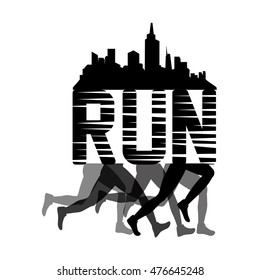 runner athlete legs city running training fitness healthy lifestyle sport marathon icon. black and flat design. Vector illustration