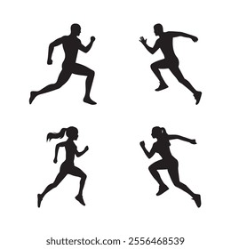 Runner athlete Male Female jogging Running icon Set Silhouette vector art.